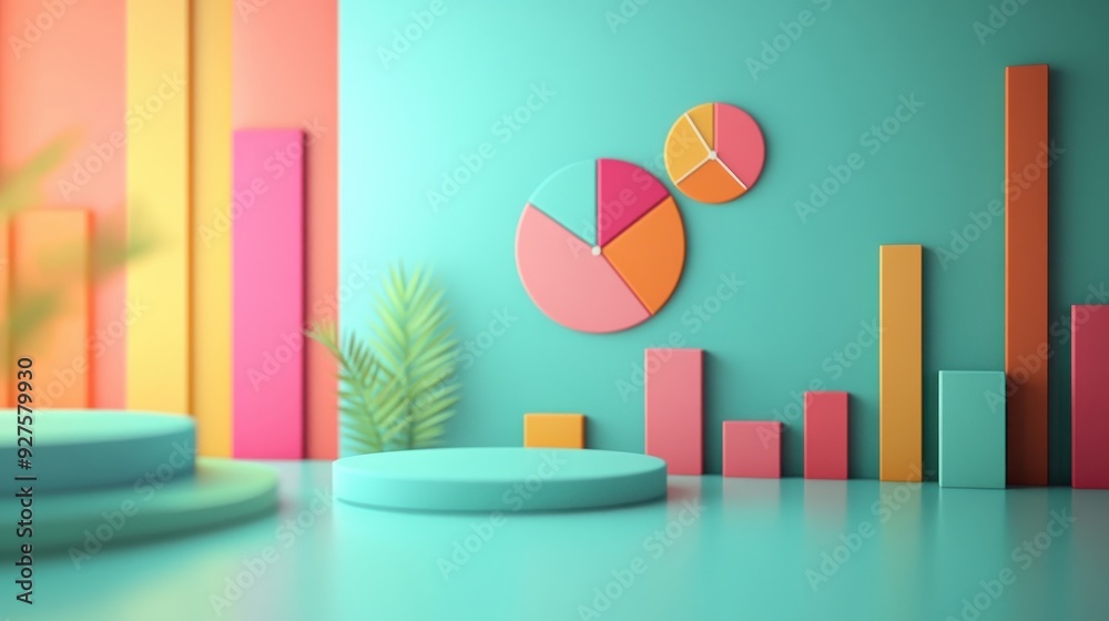 A vibrant studio setup featuring colorful geometric shapes on a teal backdrop, ideal for creative projects and presentations. A vibrant studio setup featuring colorful geometric shapes on a teal backdrop, ideal for creative projects and presentations.
