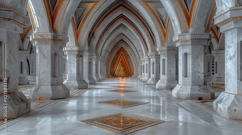Fototapeta premium Intricate Marble Hallway with Ornate Triangular Doorway..