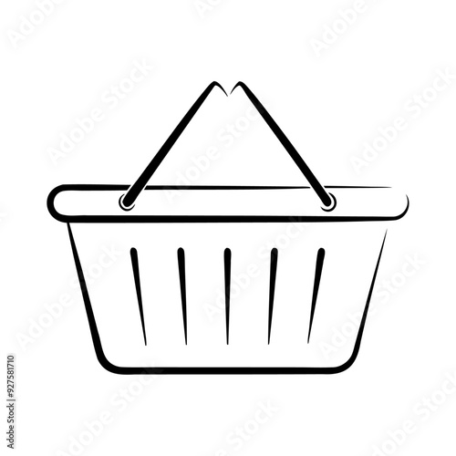 Black silhouette supermarket grocery shopping basket icon and vector illustration