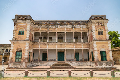 View of the ancient Ramnagar Fort from the river Ganges. The Ramnagar Fort of Varanasi was built in 1750 in typical Mughal style of architecture. photo