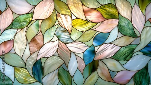 Wallpaper Mural pastel stained glass leaves shapes, mother-of-pearl, pearl shapes, abstract background with leaves Torontodigital.ca