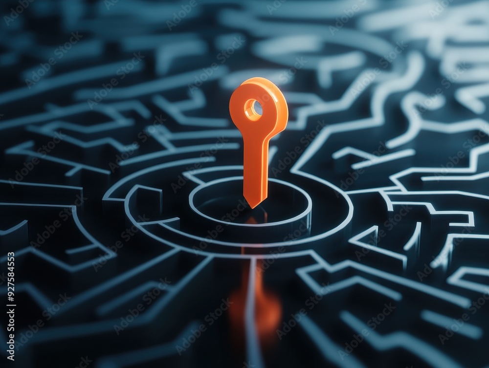 Conceptual image of a key on a digital maze, symbolizing data security, access, and encryption. Perfect for technology and cybersecurity themes. Conceptual image of a key on a digital maze, symbolizing data security, access, and encryption. Perfect for technology and cybersecurity themes.