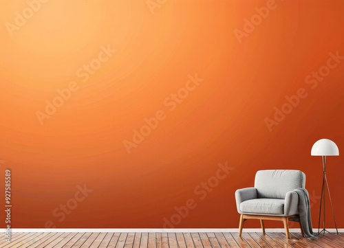 orange wall with chair and lamp