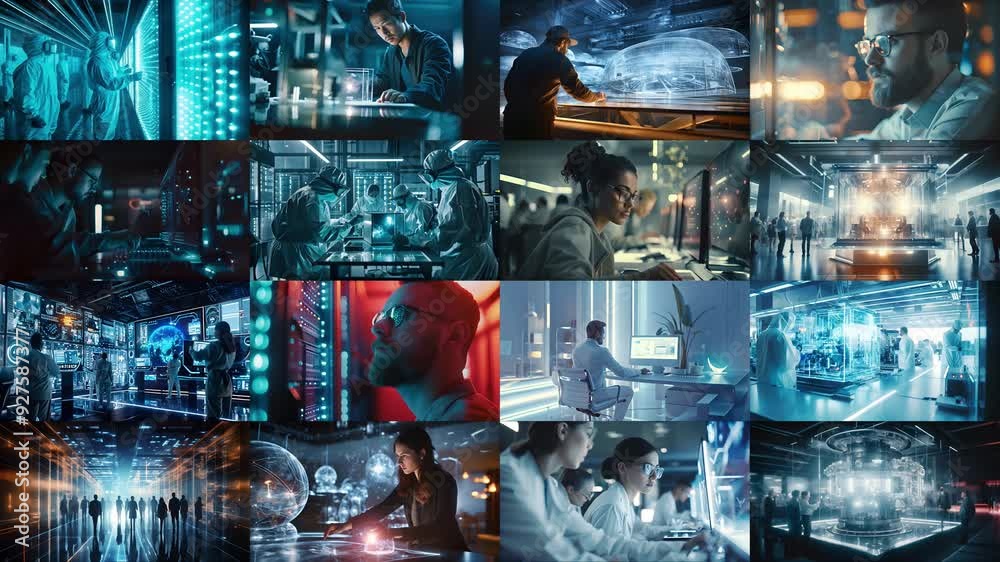 People work in a modern office of a technology company. The concept of business, science, technology and innovation.