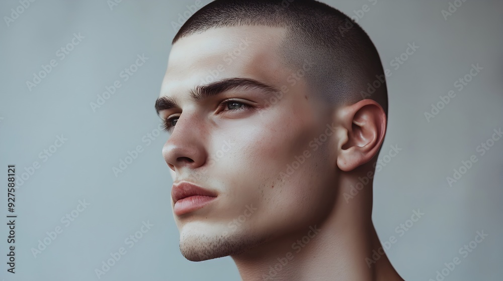 Minimalist Portrait of a Man with a Sleek Buzz Cut Hairstyle Minimalist Portrait of a Man with a Sleek Buzz Cut Hairstyle