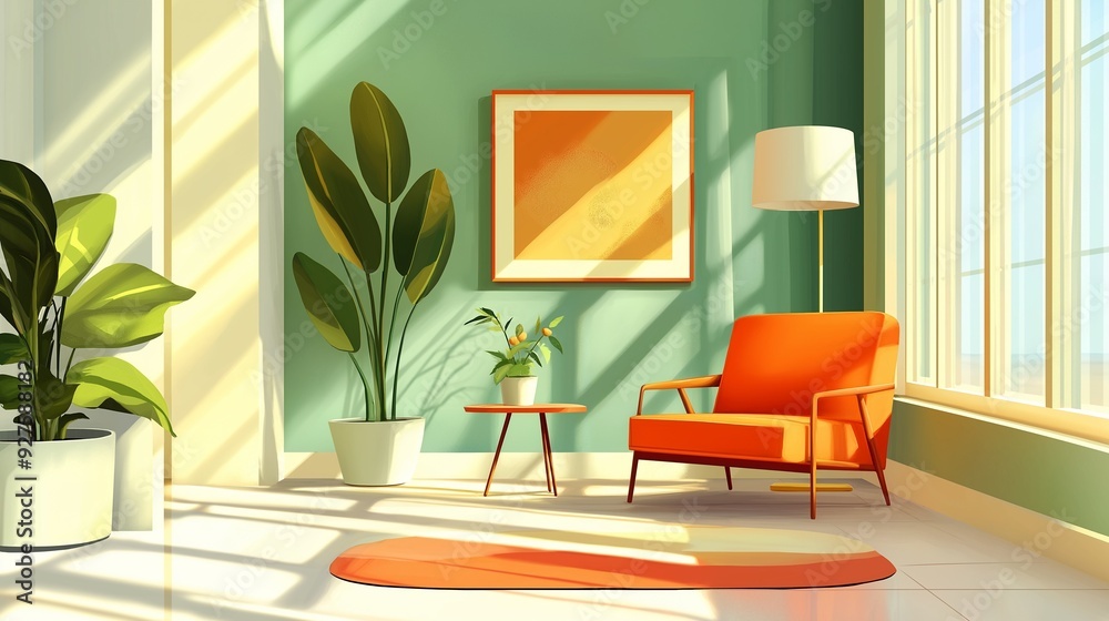 A stylish living room interior with a minimalist design. A stylish living room interior with a minimalist design.