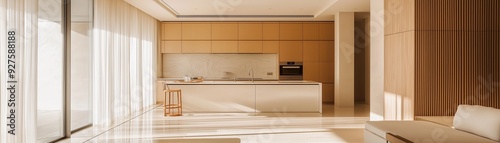 A stylish kitchen interior with a minimalist design.