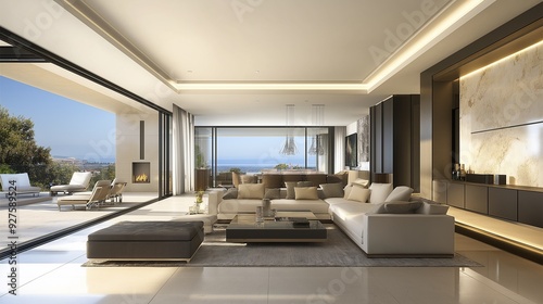 A stylish living room interior with a minimalist design. 