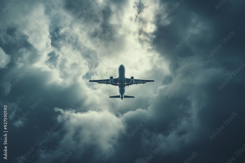 passenger airplane flying in sky with amazing clouds passenger airplane flying in sky with amazing clouds