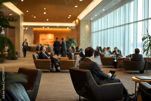 Businessman Working in Hotel Lobby Lounge Area