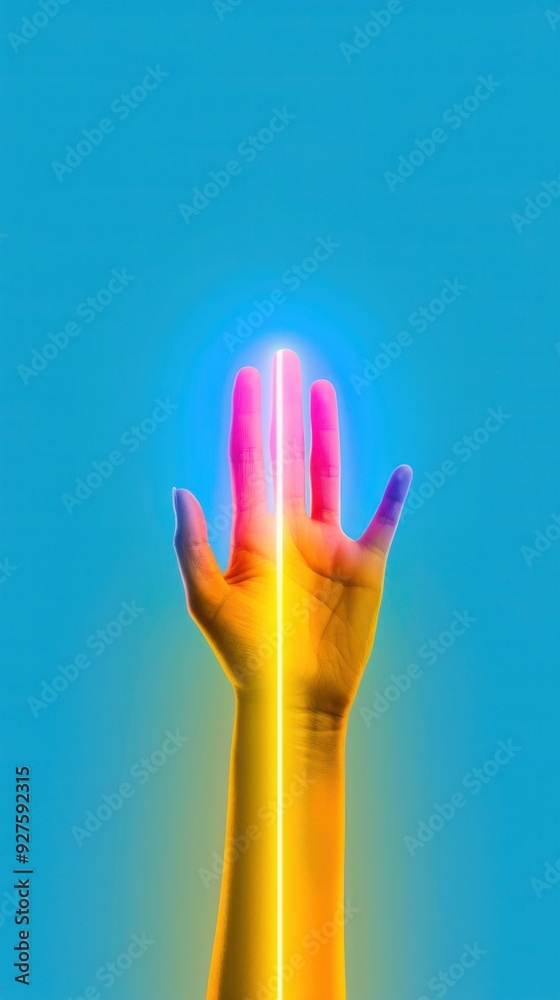 alien hand up UFO yellow neon blue alien hand up UFO yellow neon blue