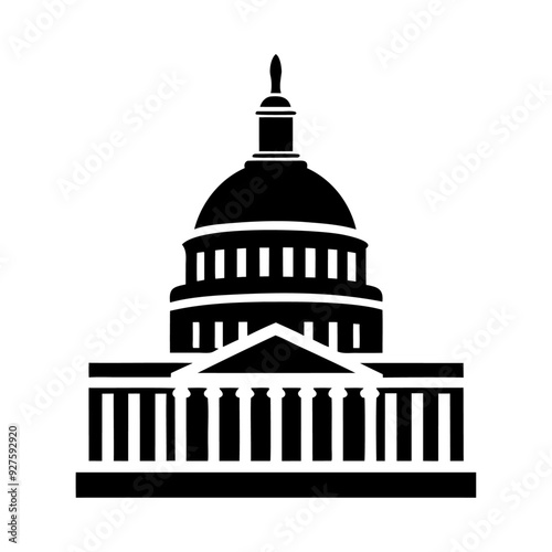 Black silhouette city capitol building icon and vector graphic