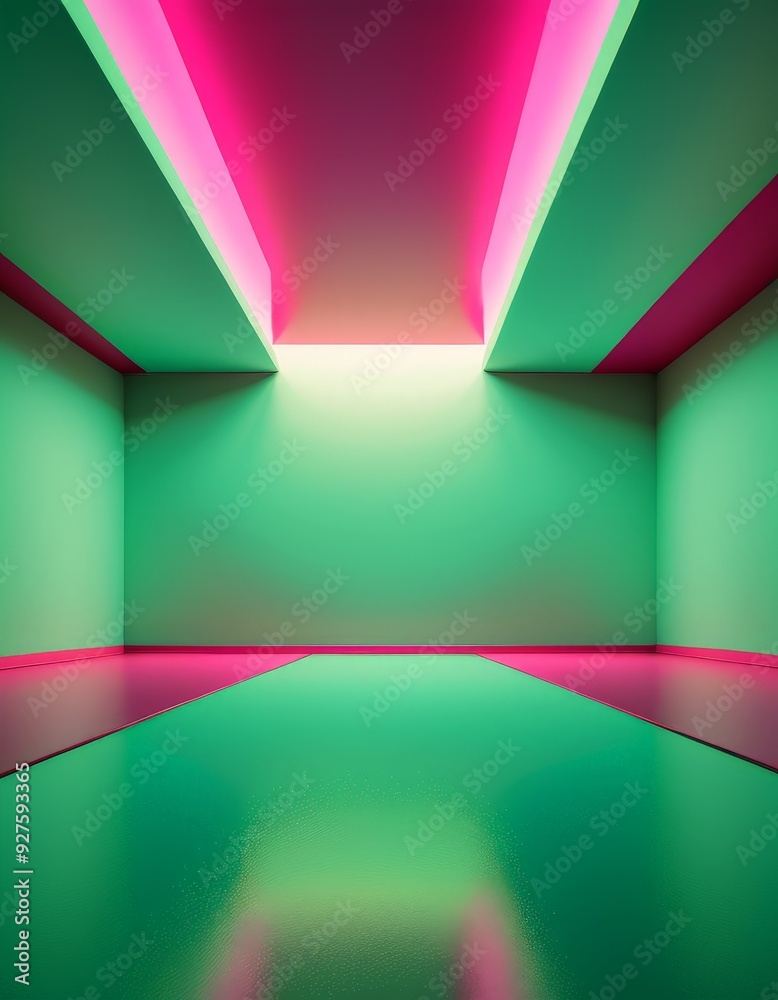 Obraz premium room with green floor and pink lights