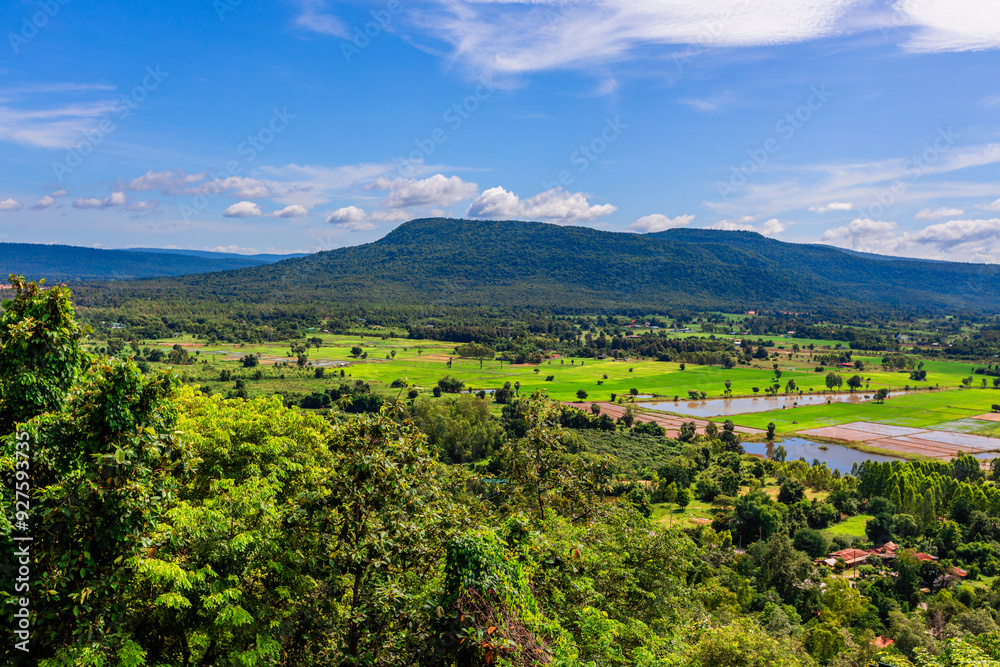 The background of green rice fields with large mountains and various kinds of trees provide shade and fresh air. The background of green rice fields with large mountains and various kinds of trees provide shade and fresh air.
