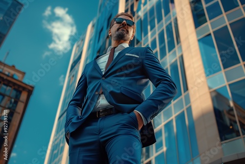 Confident Businessman in Suit and Sunglasses