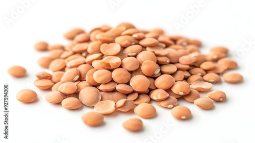 15. "A detailed shot of a handful of lentils isolated on a pristine white background, highlighting their protein and fiber content