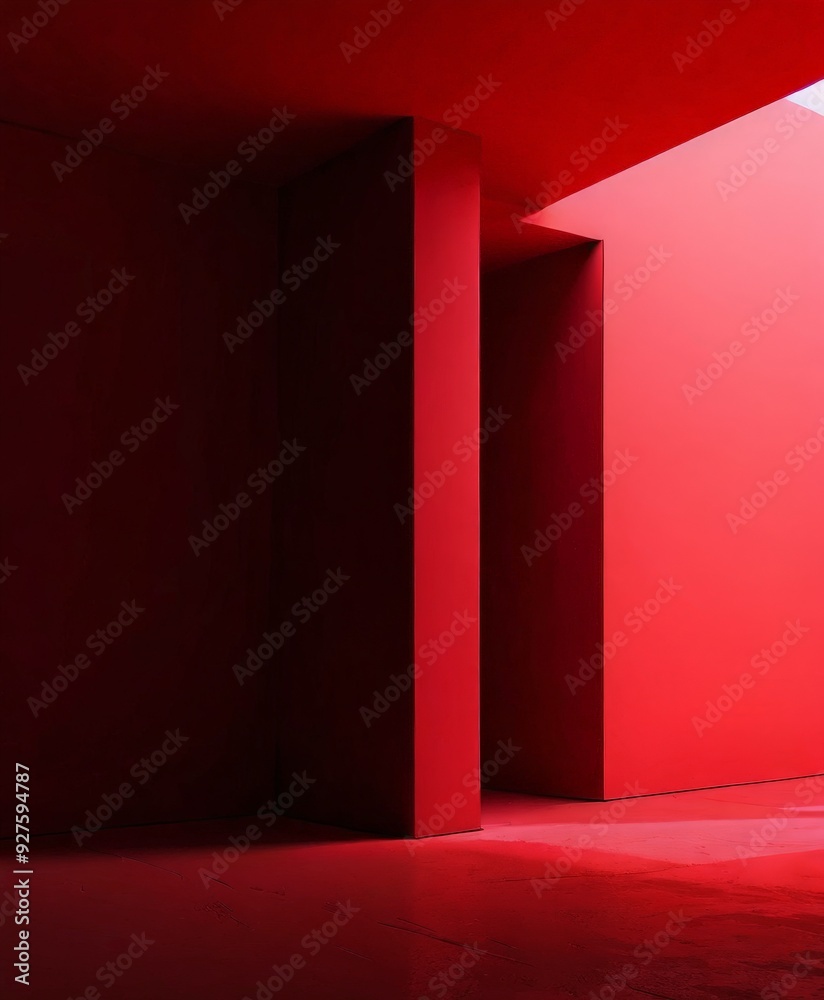 Obraz premium red room with light coming from the ceiling