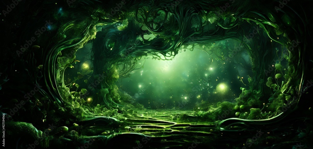 dark forest with light coming from the center