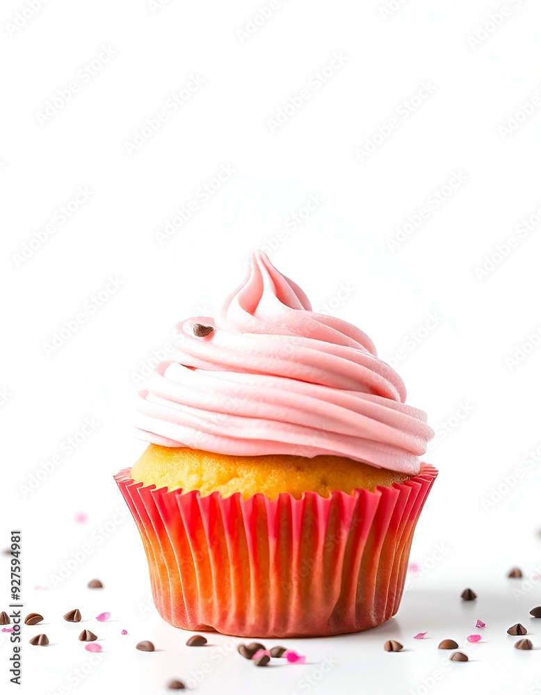 Colorful cupcakes with frosting, set against a white background Colorful cupcakes with frosting, set against a white background