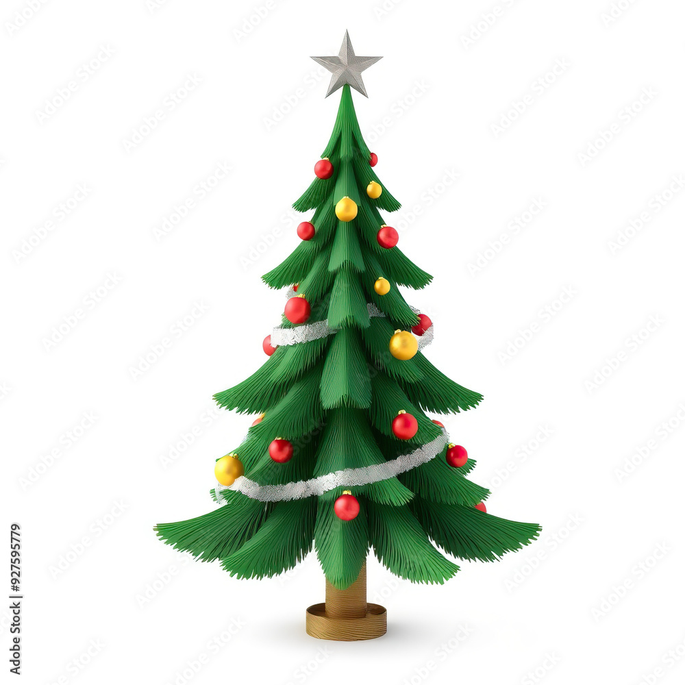 decorated christmas xmas tree with star on top colorful ornaments isolated on white background festive holiday celebration decorated christmas xmas tree with star on top colorful ornaments isolated on white background festive holiday celebration