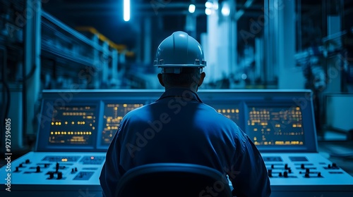 Power Station Worker Monitoring Control Panels During Outage Displaying and Responsibility