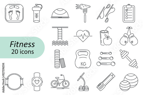A set of linear icons for fitness classes. Vector