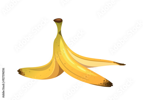 Banana Peel Lying on the Ground Isolated on White Background. Detailed And Vibrant Cartoon Vector Illustration