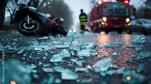 a traffic accident between car and motorcycle on the road