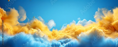 blue and yellow background with lot smoke