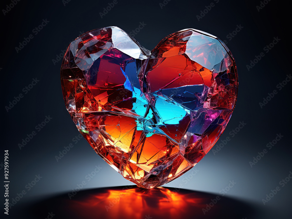 Amazing A broken glass heart sitting on top of a table Amazing A broken glass heart sitting on top of a table
