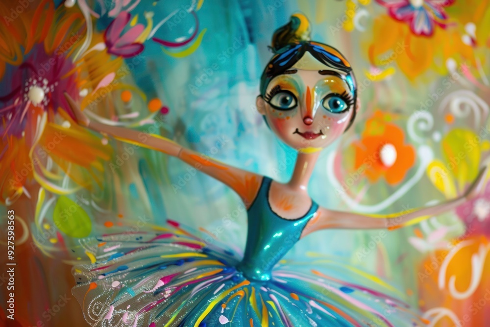 A delightful ballerina with big expressive eyes and a lively tutu dances with flair against a vibrant and animated canvas A delightful ballerina with big expressive eyes and a lively tutu dances with flair against a vibrant and animated canvas