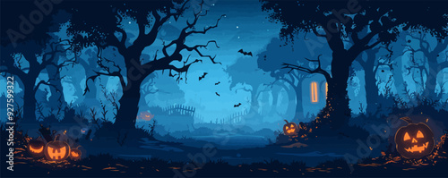 Spooky forest scene. Vector flat isolated.