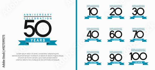 anniversary logo set. vector design with black color and blue ribbon can be use for celebration