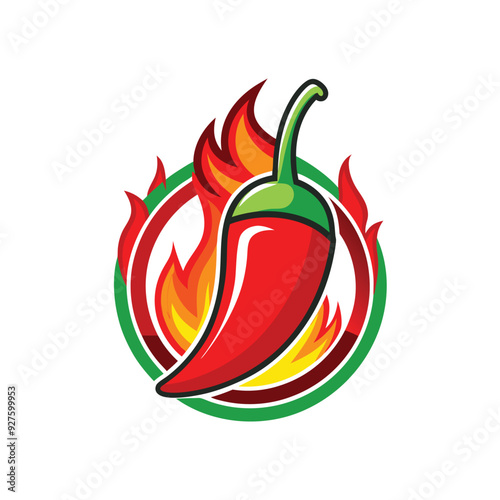 Red hot chili with fire flames mascot logo design icon vector illustration