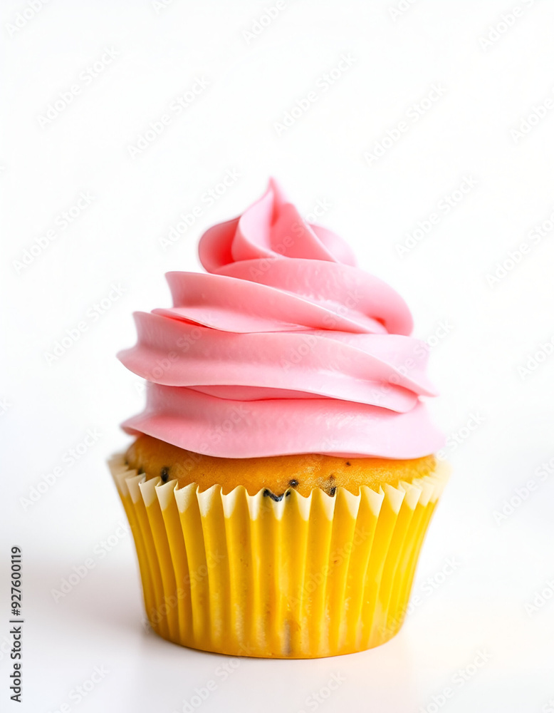 Colorful cupcakes with frosting, set against a white background Colorful cupcakes with frosting, set against a white background