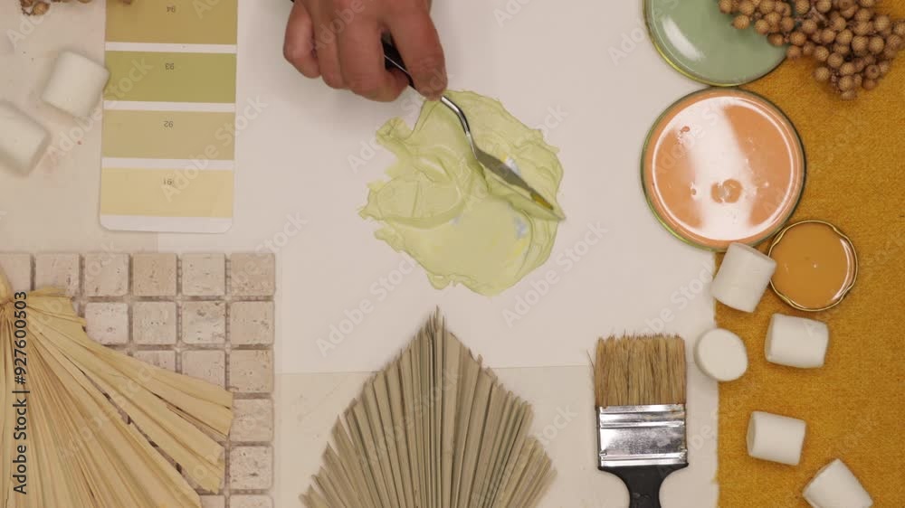 mixing process of acrylic paints for interior decoration interior view ...
