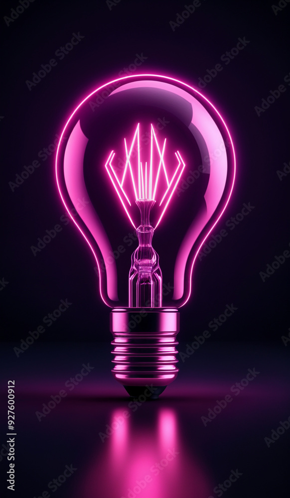 Pink holographic glowing lightbulb with copy space. Pink holographic glowing lightbulb with copy space.