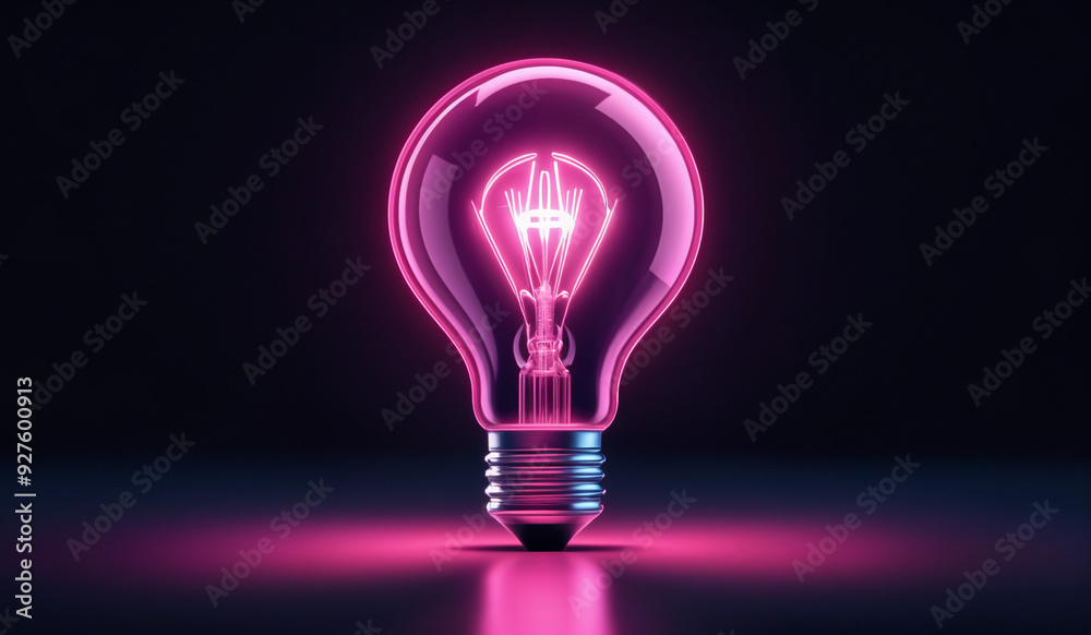 Pink holographic glowing lightbulb with copy space. Pink holographic glowing lightbulb with copy space.
