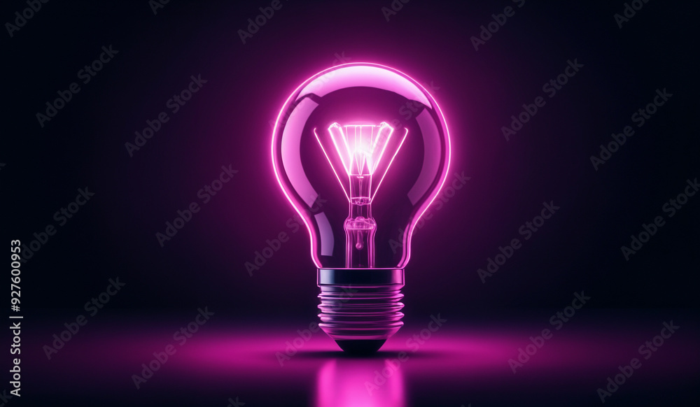 Pink holographic glowing lightbulb with copy space. Pink holographic glowing lightbulb with copy space.