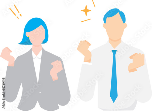 Gut-pose - employee - upper body - simple vector illustration of a successful businessman and woman