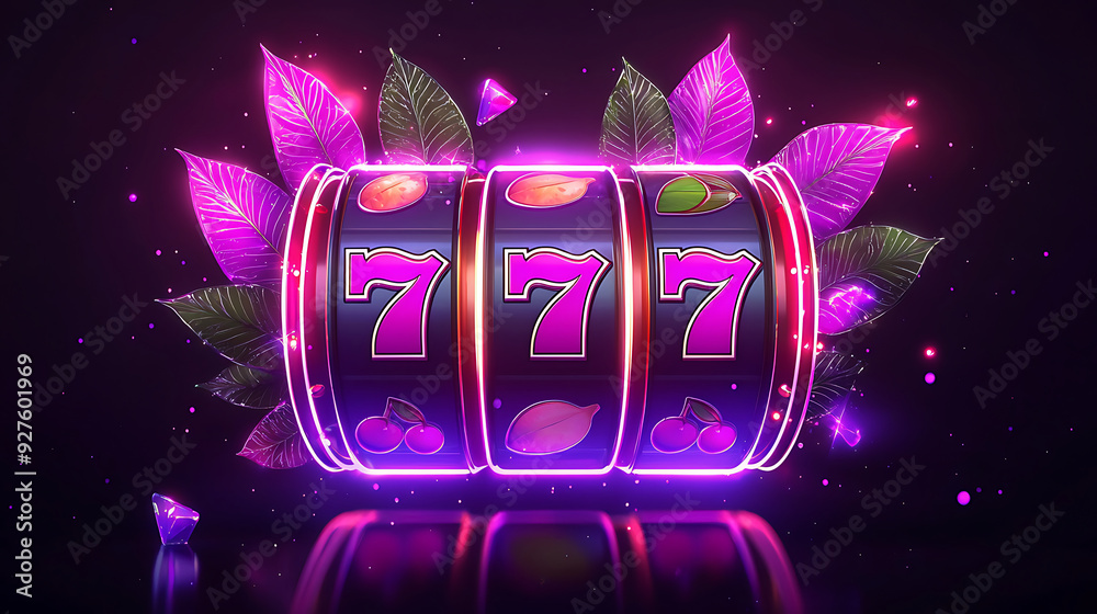 A dynamic and vibrant image of a modern slot machine, featuring bright red sevens prominently displayed on spinning reels.