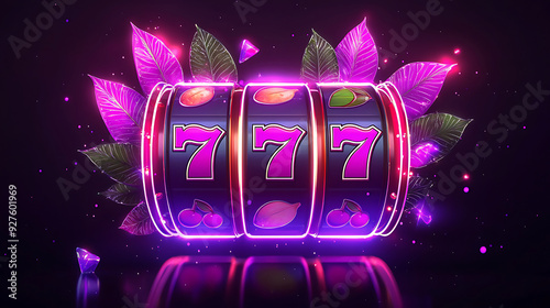 Obraz na płótnie A dynamic and vibrant image of a modern slot machine, featuring bright red sevens prominently displayed on spinning reels. w salonie