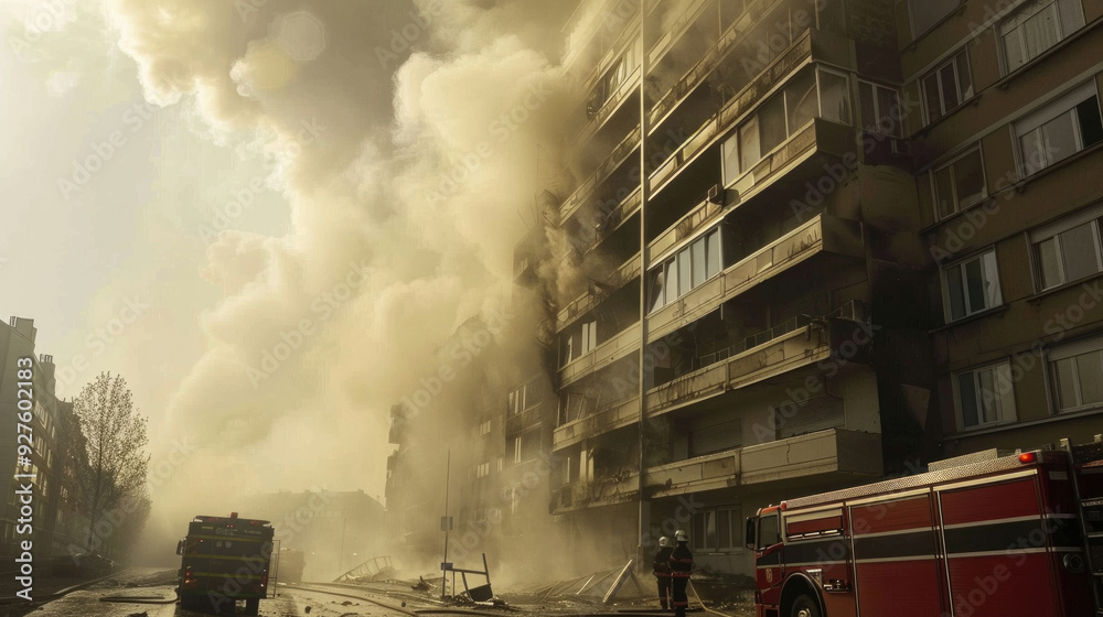 Thick smoke billows from a multi-story building engulfed in flames as ...