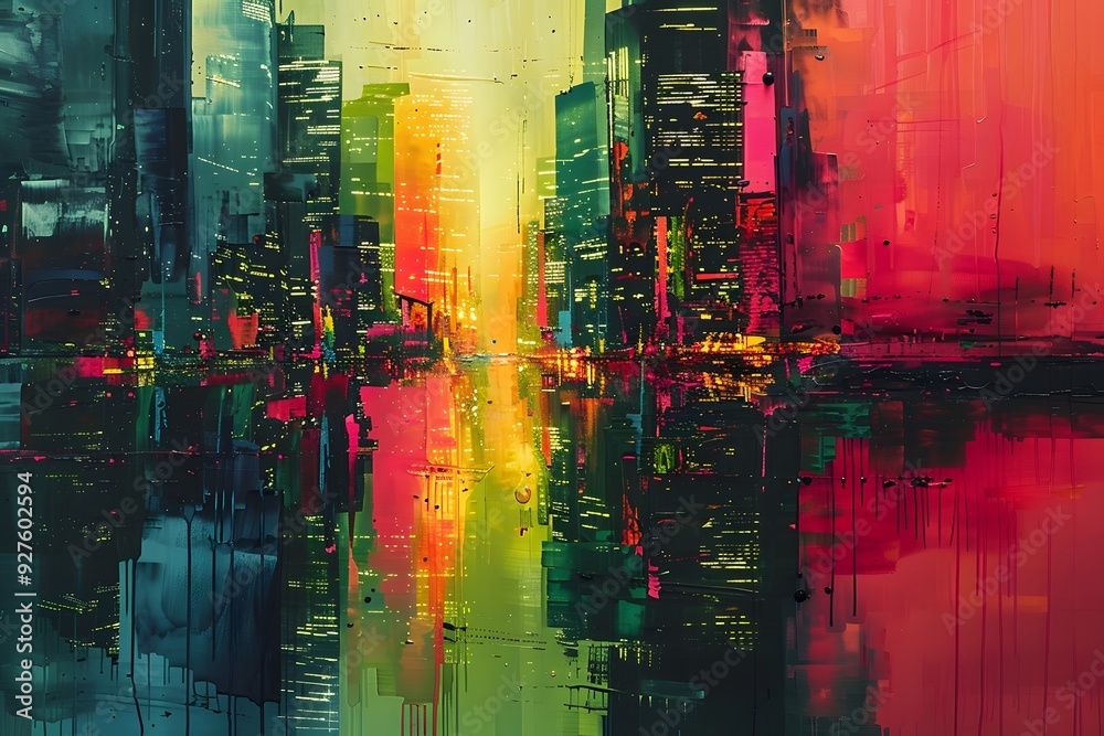 Naklejka premium Abstract Cityscape Painting.