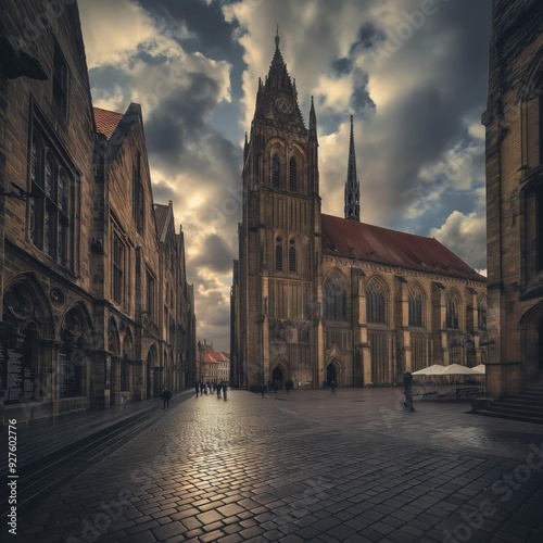 AI generator image of Munster, Germany, beautiful water reflection in the rainy season	 photo