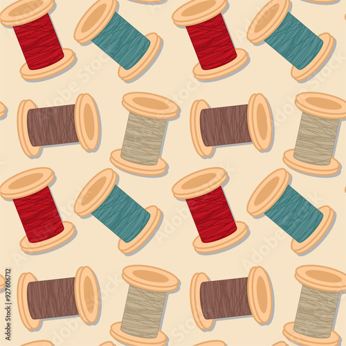 Seamless print pattern wallpaper background with spools of thead vector illustration 