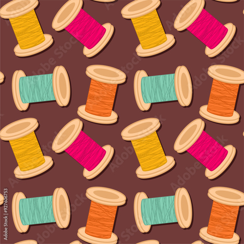 Seamless print pattern wallpaper background with spools of thead vector illustration 