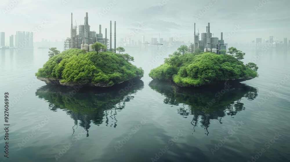 Obraz premium Two Islands with Factories