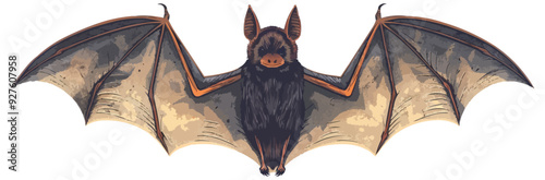 Bat with outstretched wings on a white background. Vector flat isolated.