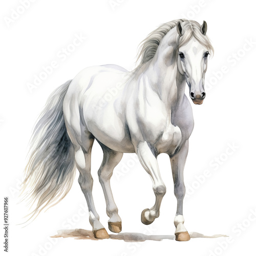 Majestic White Arabian Horse Running Gracefully in Motion